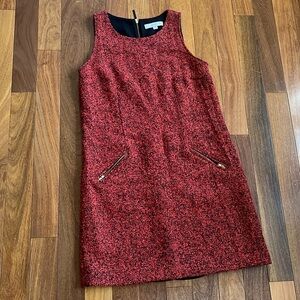 LOFT Red Textured Dress with Gold Accents
